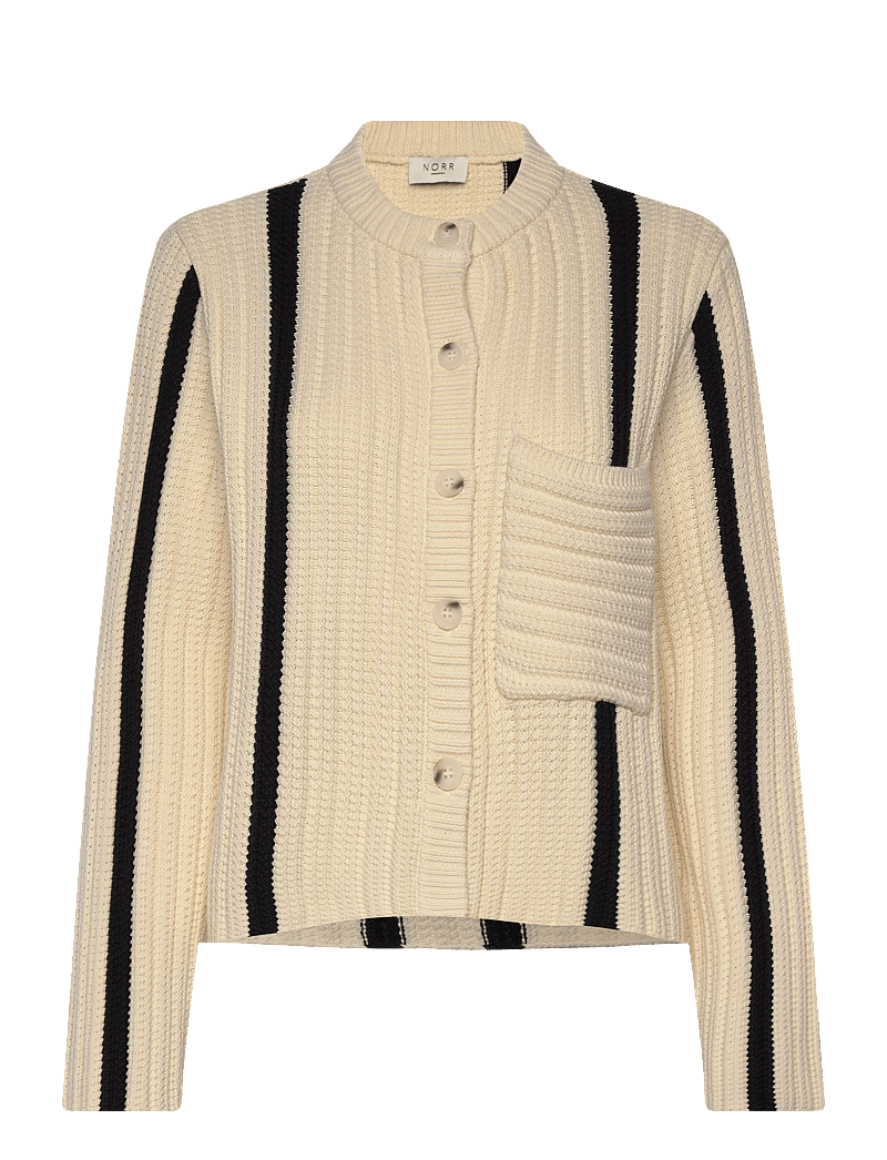 NORR - Stilla blocking knit cardigan - koftor - off-white w. black detail - 0