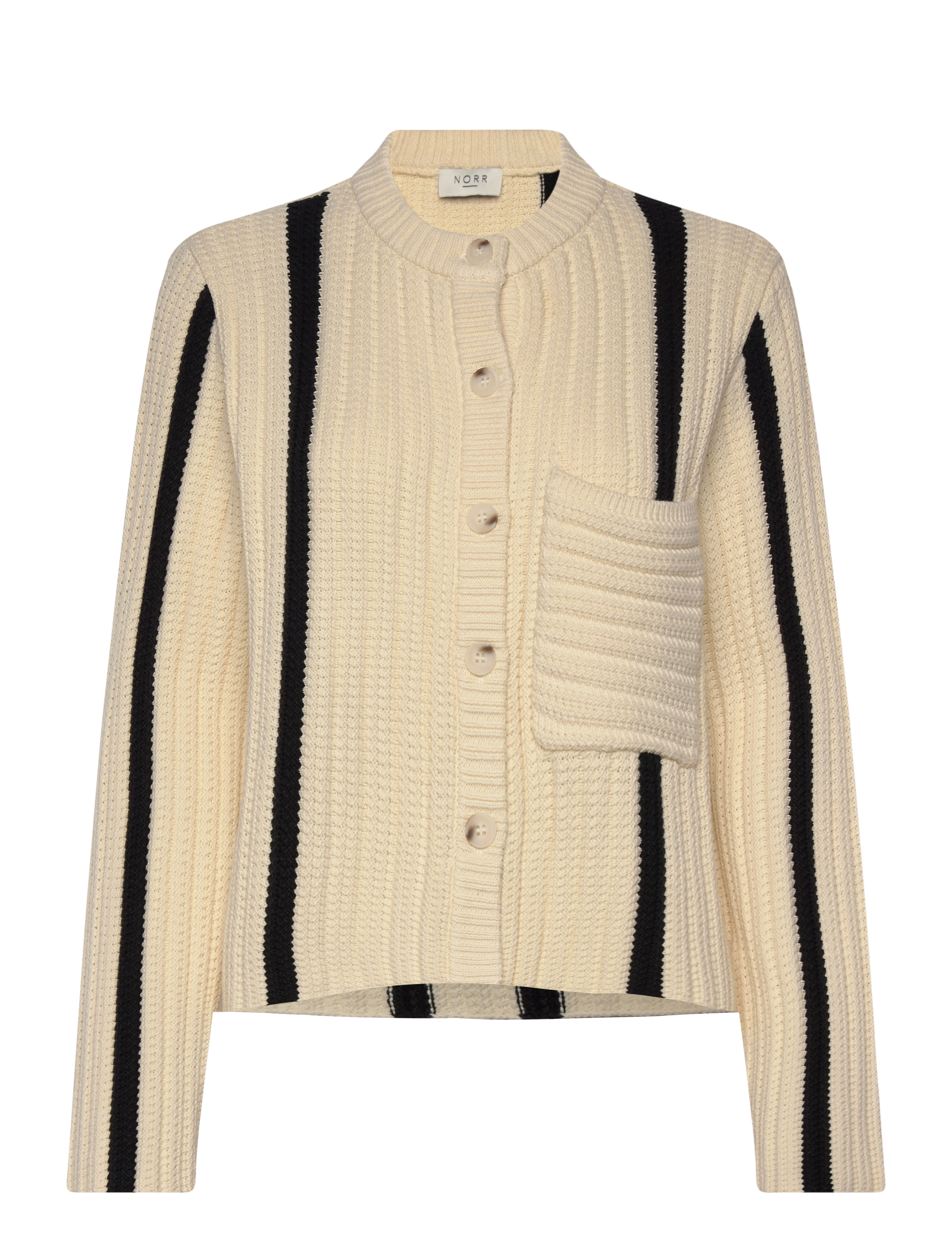 NORR Stilla blocking knit cardigan - Kläder - OFF-WHITE W. BLACK DETAIL / beige