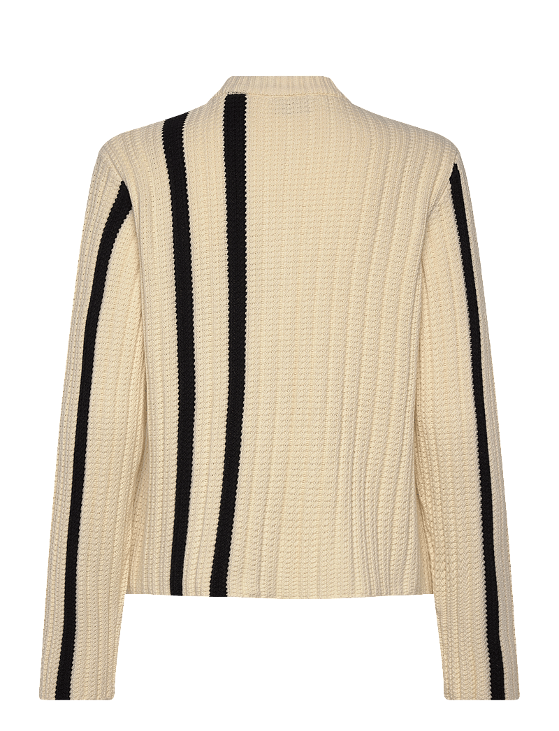NORR - Stilla blocking knit cardigan - koftor - off-white w. black detail - 1