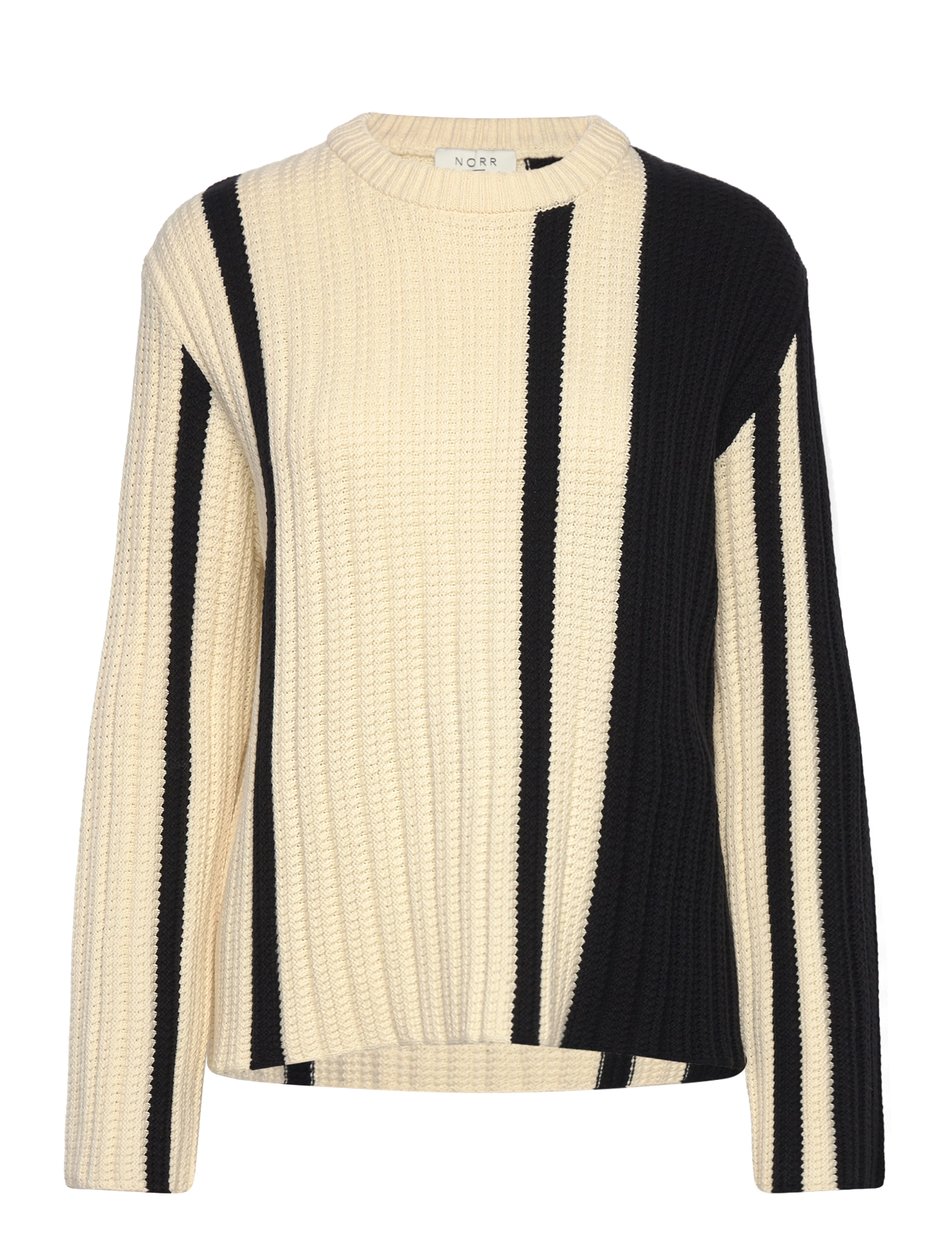 NORR Stilla blocking knit top - Pullover - OFF-WHITE W. BLACK DETAIL / beige
