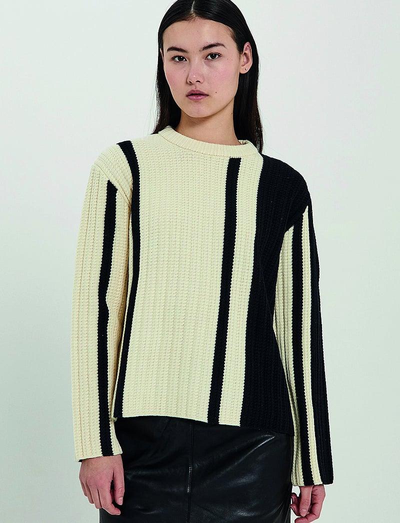 NORR - Stilla blocking knit top - sviitrid - off-white w. black detail - 0