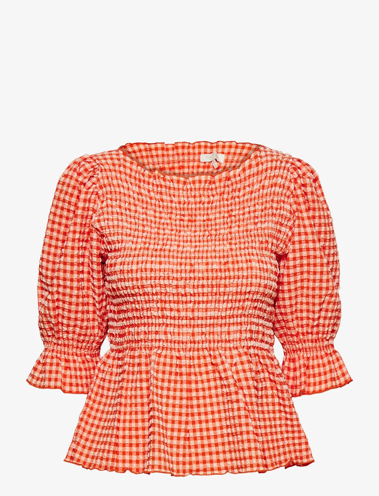 Notes du Nord - Georgia Top - short-sleeved blouses - papaya check - 0
