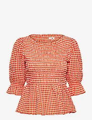 Notes du Nord - Georgia Top - short-sleeved blouses - papaya check - 0