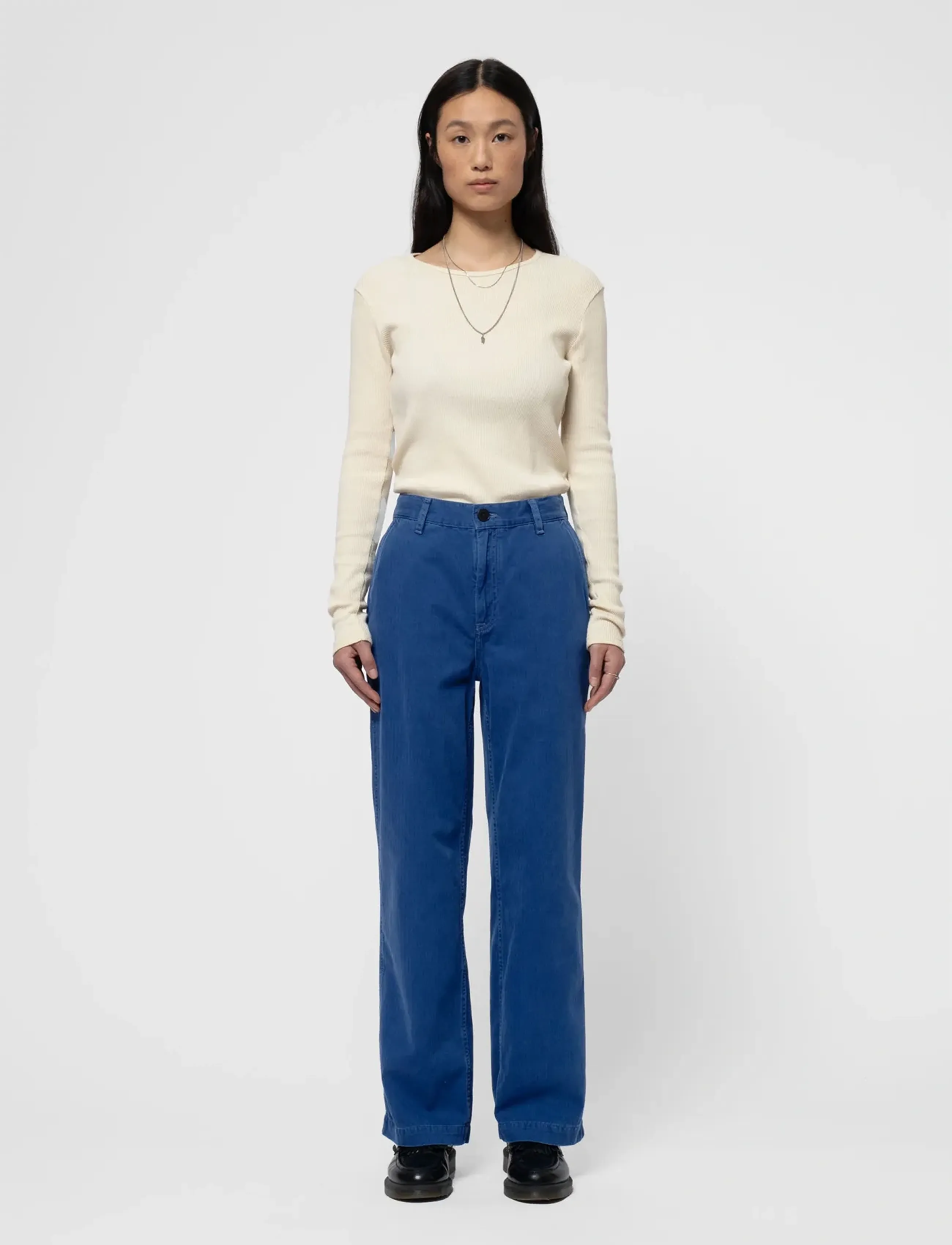 Nudie Jeans Wendy Herringbone Pants, W27, Blue, Bukser > Brede Ben, Dame