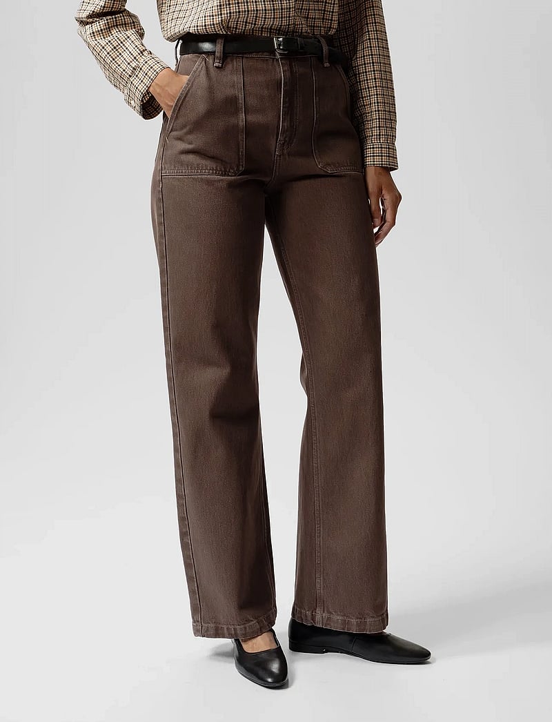 Nudie Jeans - Asta Workwear Pants Brown - raka byxor - brown - 0