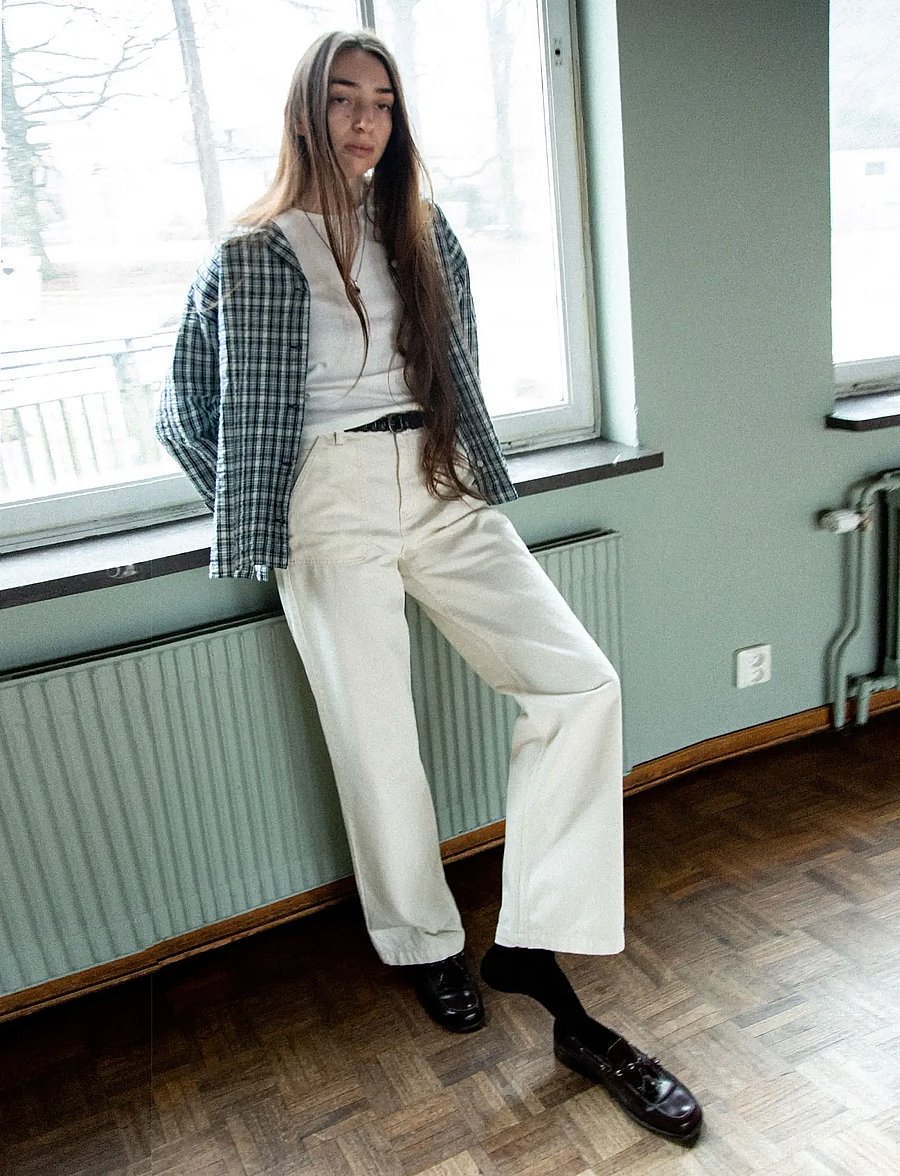 Nudie Jeans - Asta Workwear Pants Ivory - hosen mit weitem bein - ivory - 0