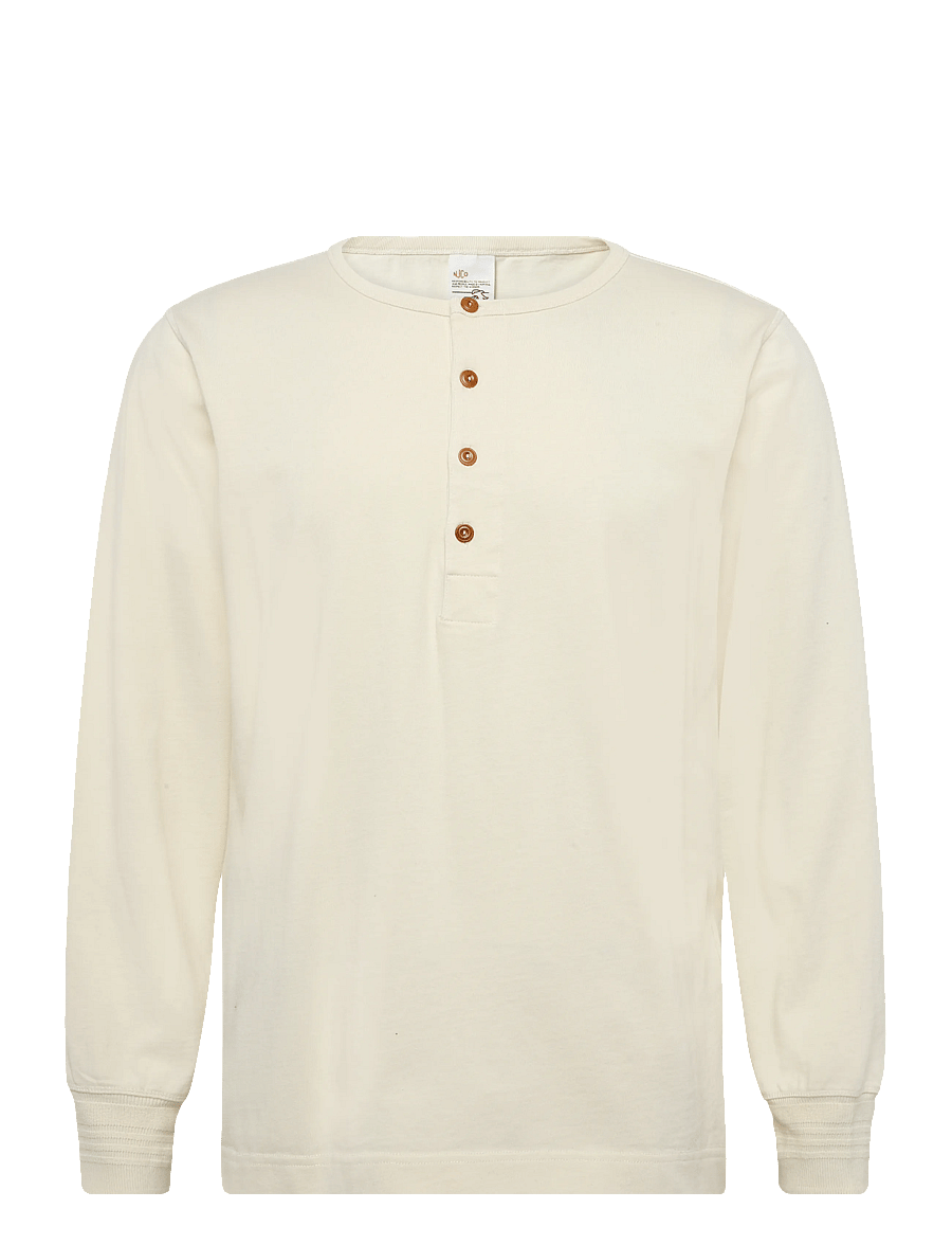 Nudie Jeans - LS Henley Ecru - långärmade t-shirts - ecru - 1
