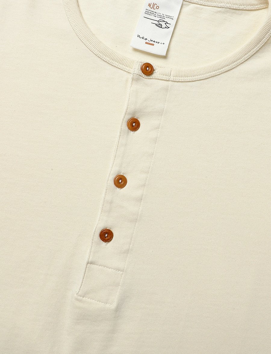 Nudie Jeans - LS Henley Ecru - långärmade t-shirts - ecru - 5