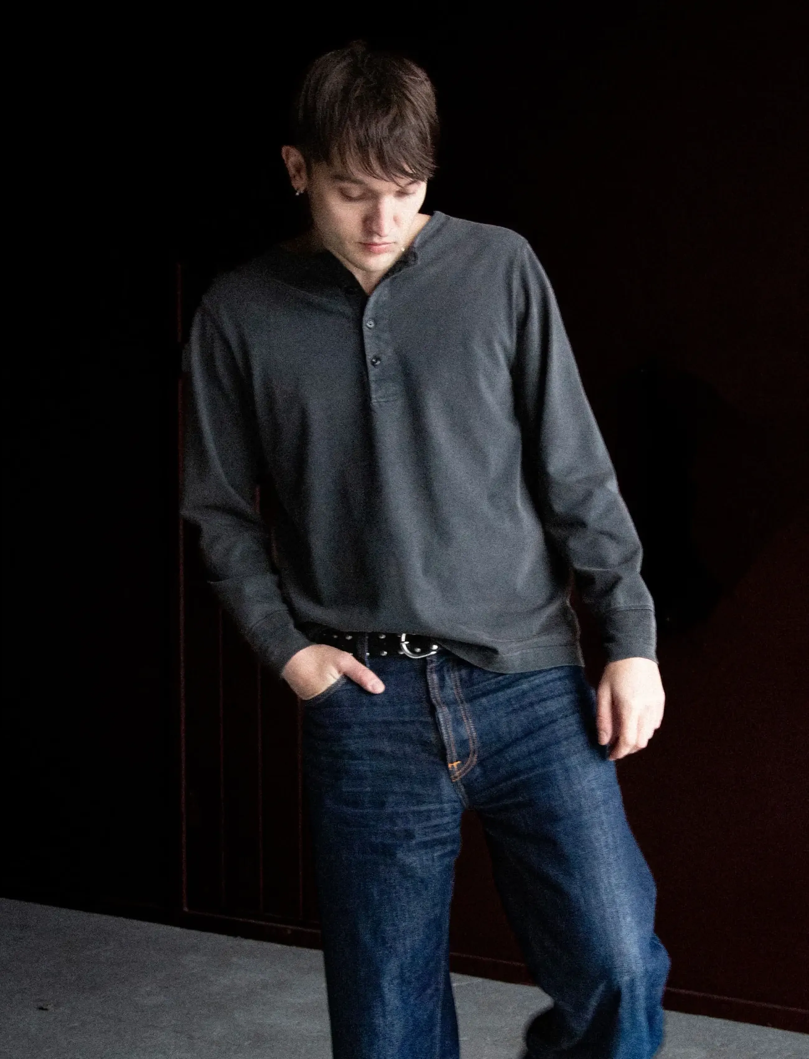 Nudie Jeans LS Henley Washed Antracite - Designers - ANTRACITE / grey