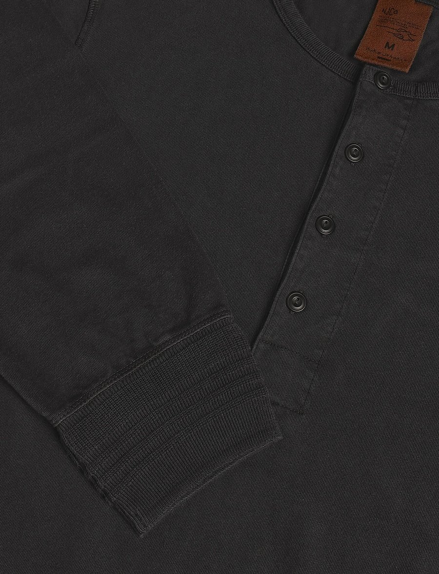 Nudie Jeans - LS Henley Washed Antracite - långärmade t-shirts - antracite - 4
