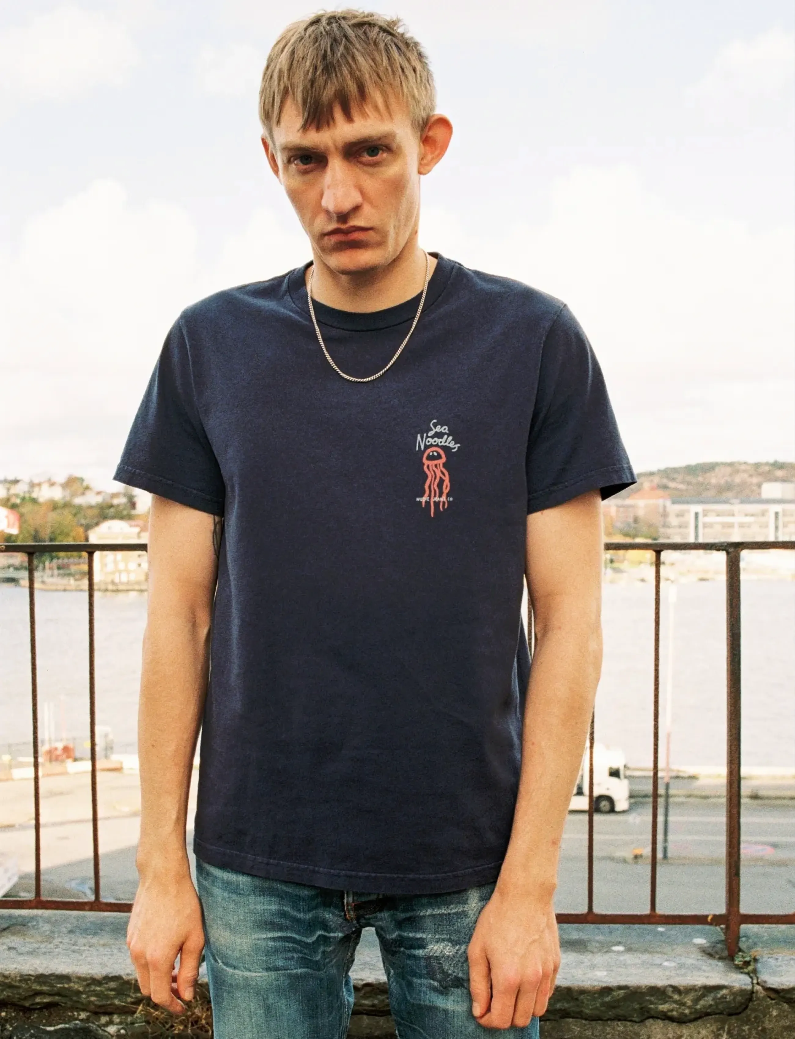 Nudie Jeans Roy Sea Noodles T-Shirt Dark Blue - Nudie Jeans - DARK BLUE / blue