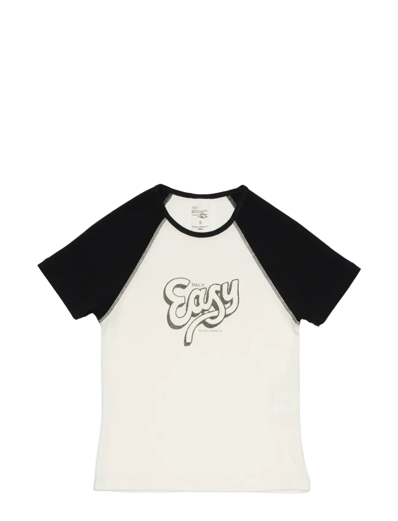 NUDIE JEANS Eve T-Shirt Take It Easy Offwhite/Schwarz Cream - M - Damen