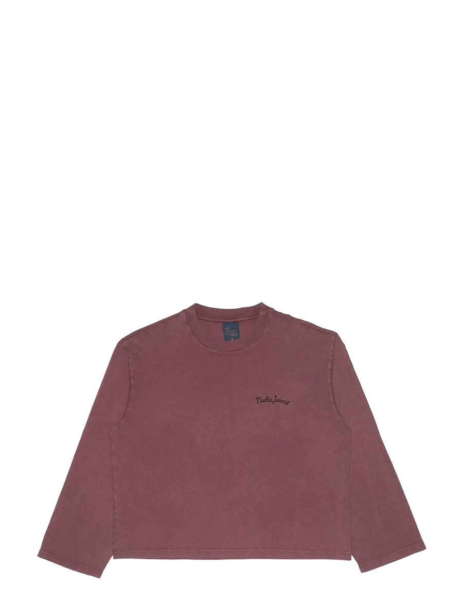 Nudie Jeans - Kariita T-Shirt NJCO Pin Burgundy - langärmlige tops - burgundy - 0