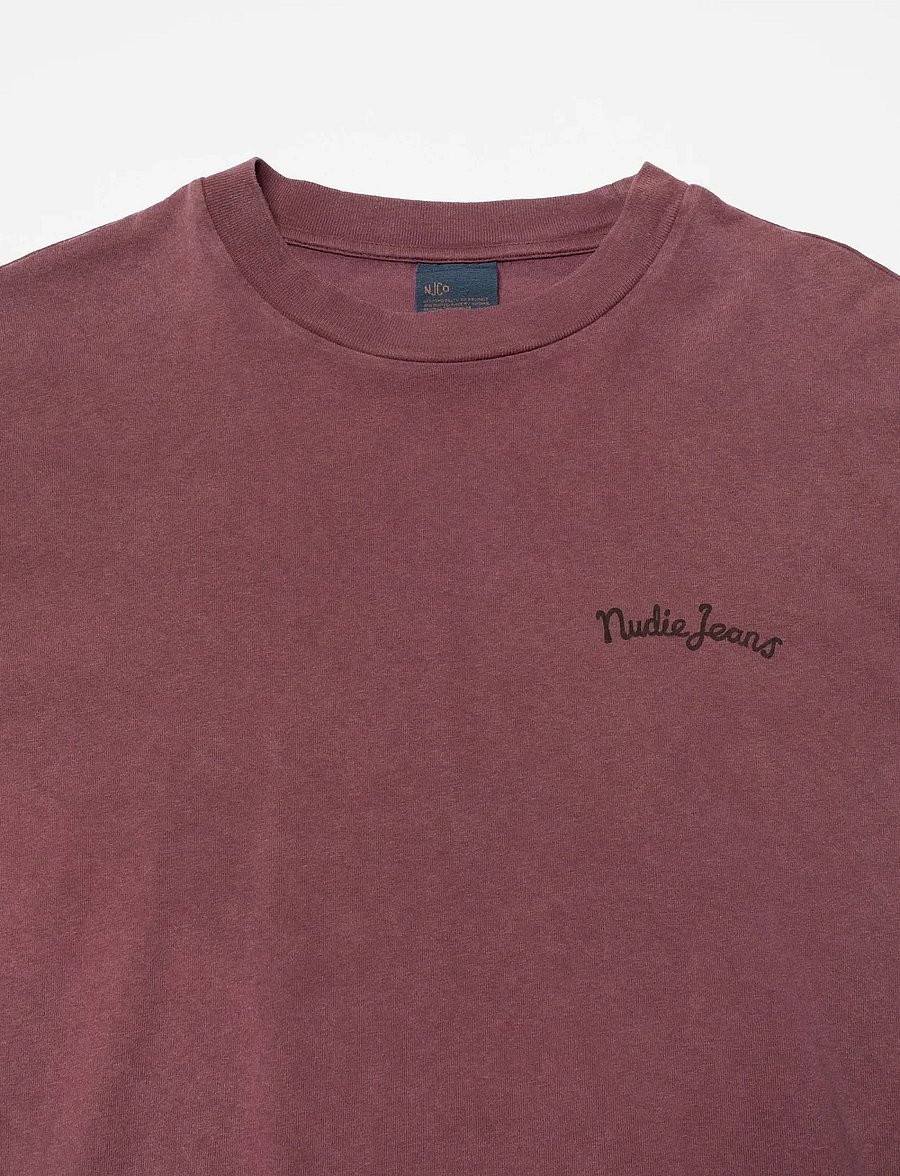 Nudie Jeans - Kariita T-Shirt NJCO Pin Burgundy - langärmlige tops - burgundy - 2