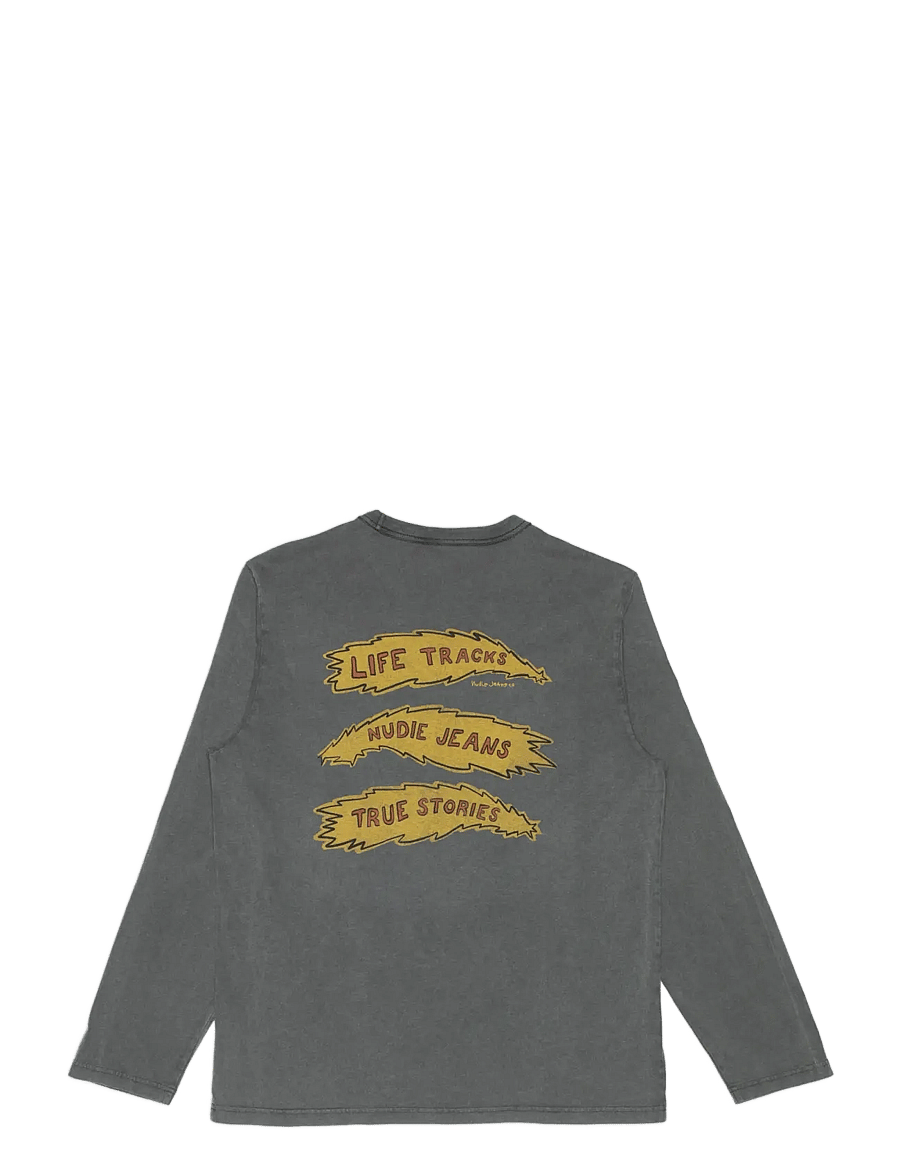 Nudie Jeans - Rudi LS T-Shirt Life Tracks II Antracite - langærmede t-shirts - antracite - 1