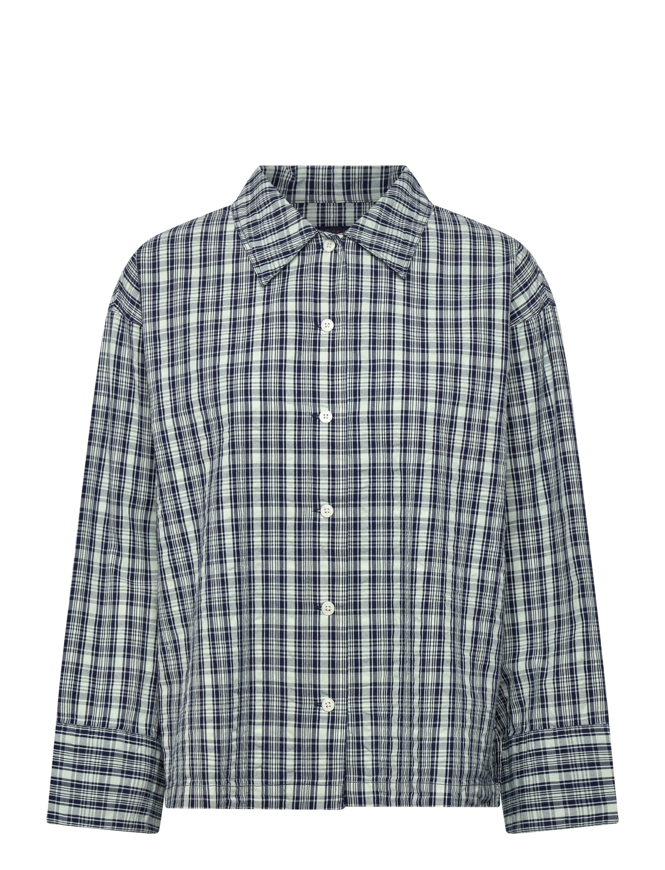 Nudie Jeans Jutta Shirt Indigo Seersucker Blue/Offwhite - Transitional Layering - BLUE/OFFWHITE / multi