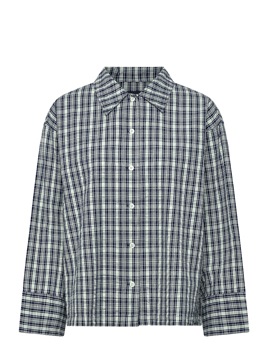 Nudie Jeans - Jutta Shirt Indigo Seersucker Blue/Offwhite - langärmlige hemden - blue/offwhite - 0