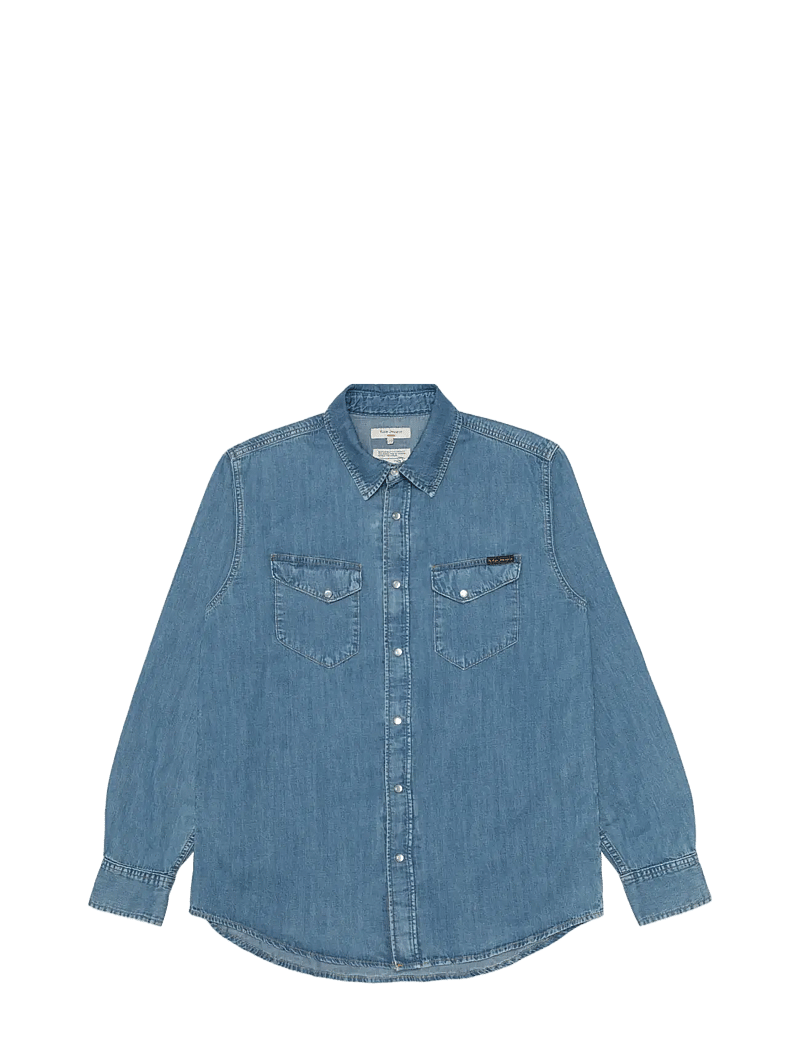 Nudie Jeans - Gunnar Light Used Denim Shirt Light Blue - basic skjortor - light blue - 1