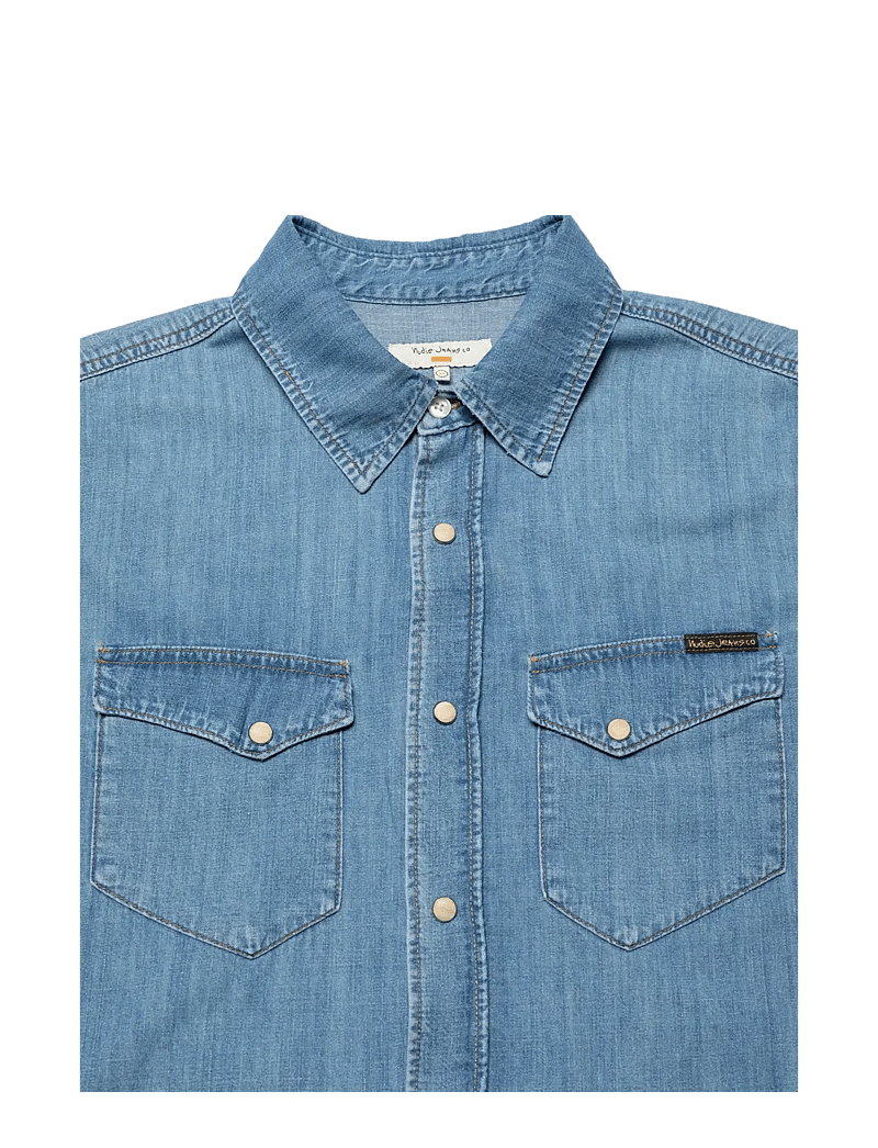 Nudie Jeans - Gunnar Light Used Denim Shirt Light Blue - basic skjortor - light blue - 2