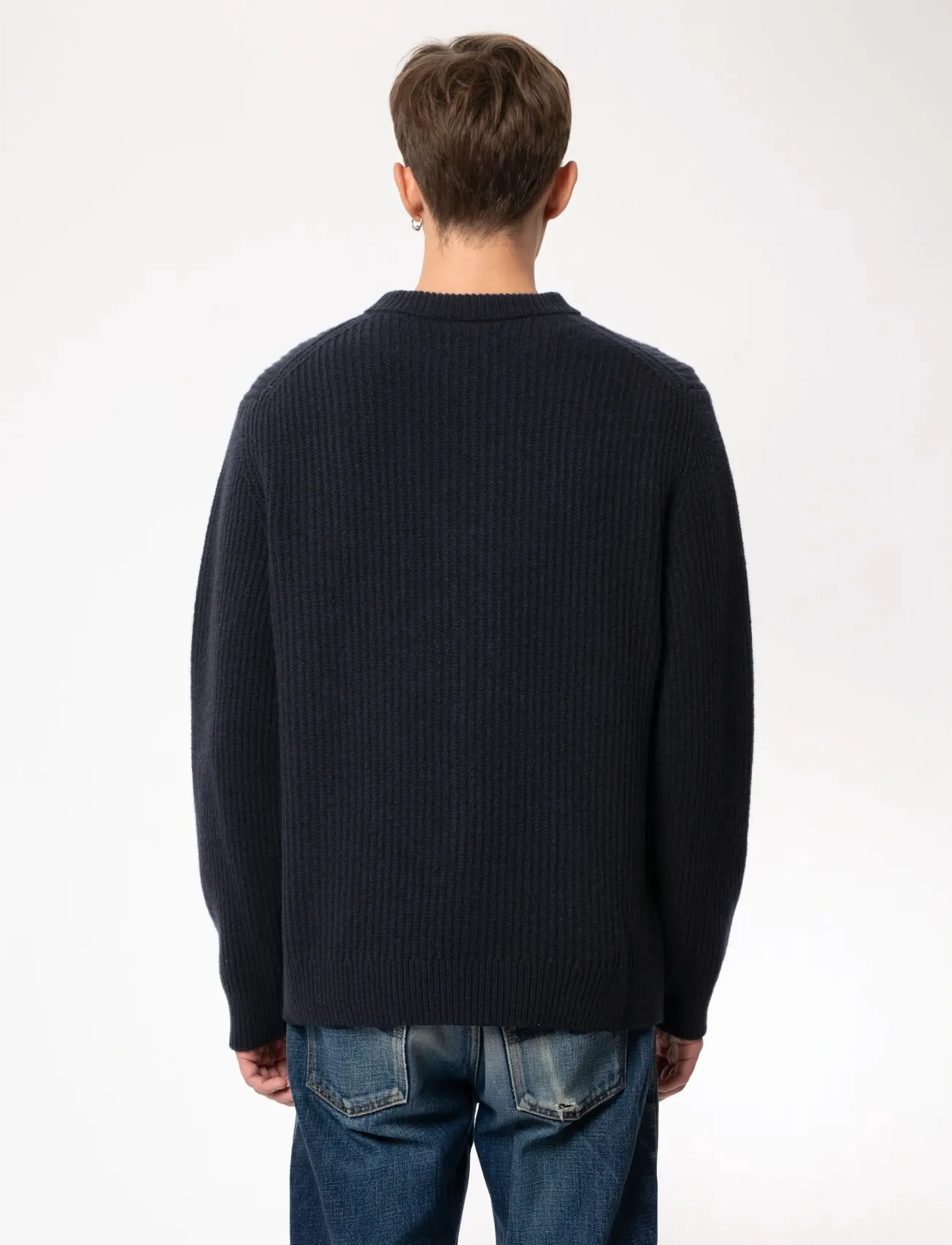 Nudie Jeans - August Rib Wool Sweater Navy - Ümmarguse kaelusega kudumid - navy - 3