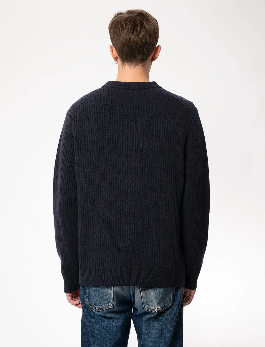 Nudie Jeans - August Rib Wool Sweater Navy - rundhals - navy - 3