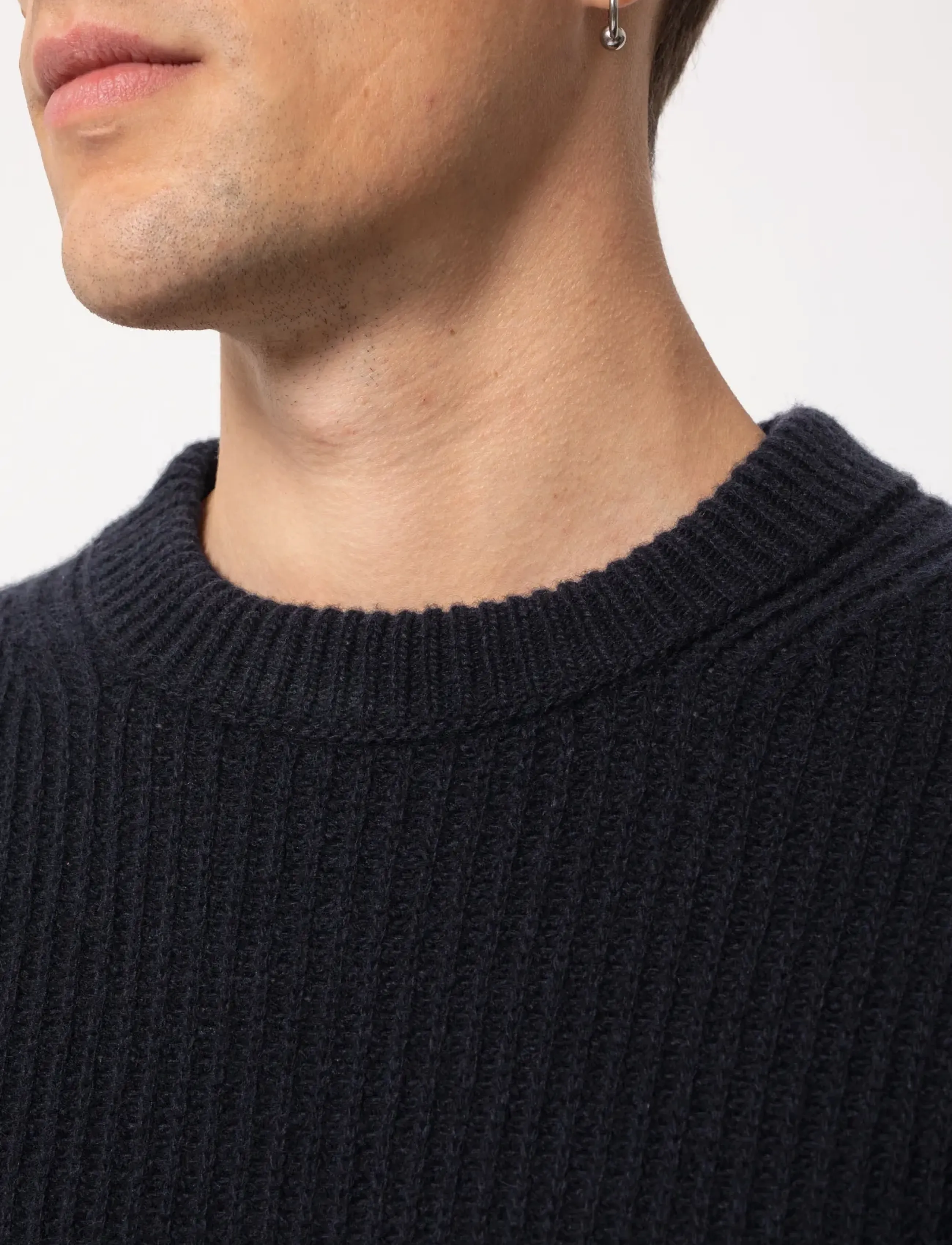Nudie Jeans - August Rib Wool Sweater Navy - Ümmarguse kaelusega kudumid - navy - 4