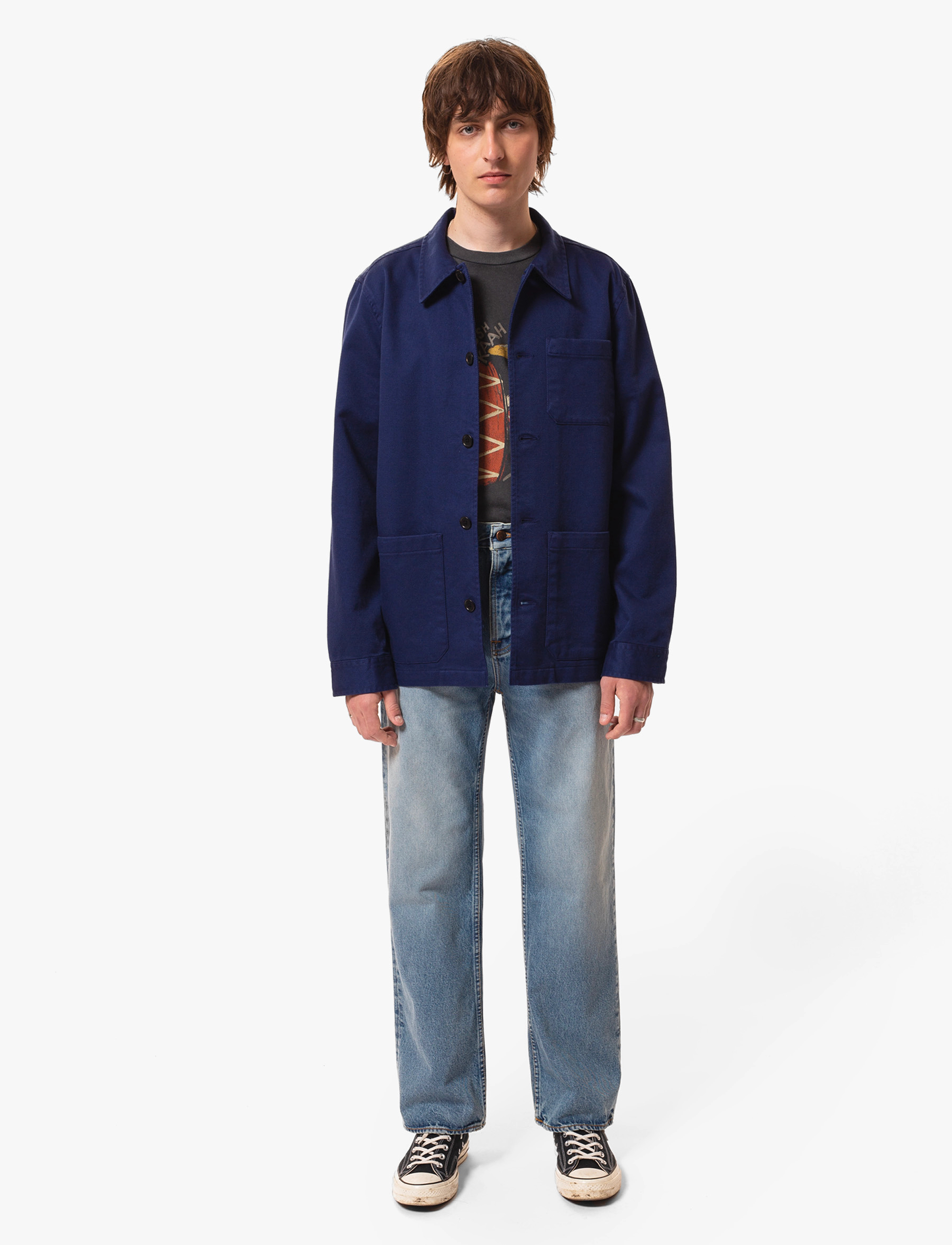 Nudie Jeans Barney Worker Jacket Olive, S, Designer, Blau - Overshirts, Männerswear