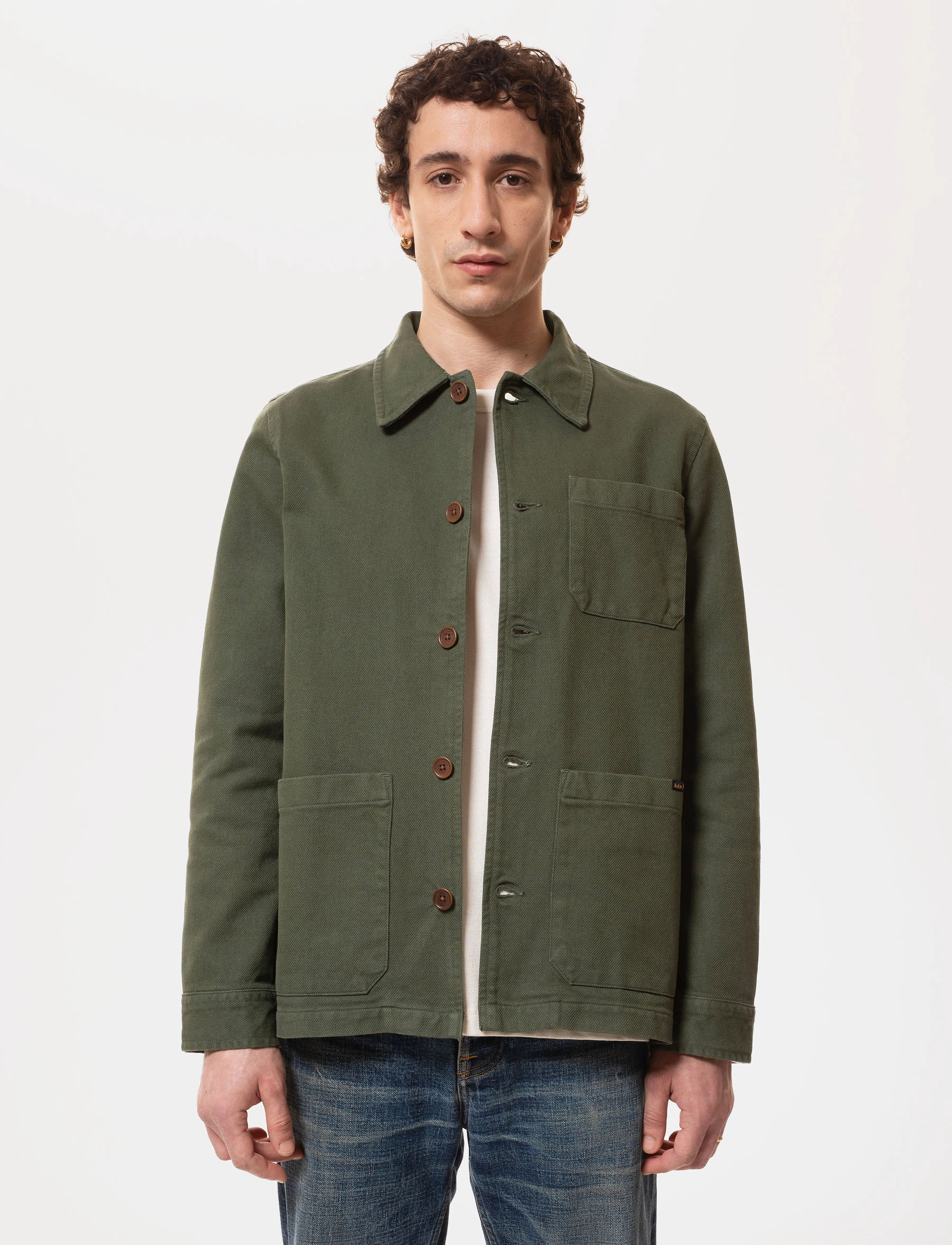 Nudie Jeans Barney Worker Jacket Olive, M, Designer, Grün - Overshirts, Männerswear