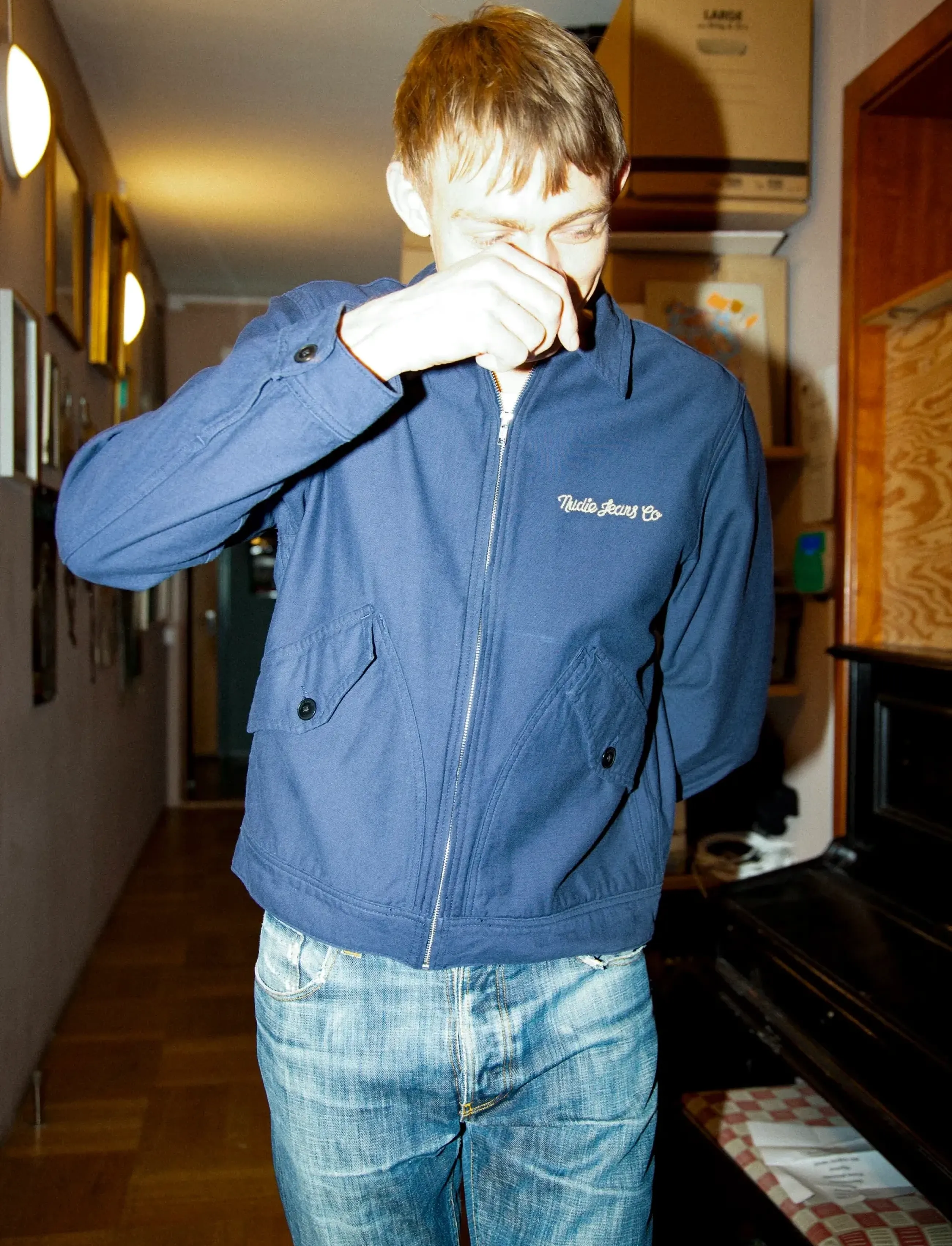 Nudie Jeans Blake Zip Jacket Embroided, M, Jackets, Marineblau - Light Männerswear