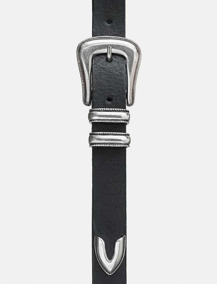 Nudie Jeans - Western Silver Belt Black - ledergürtel - black - 0