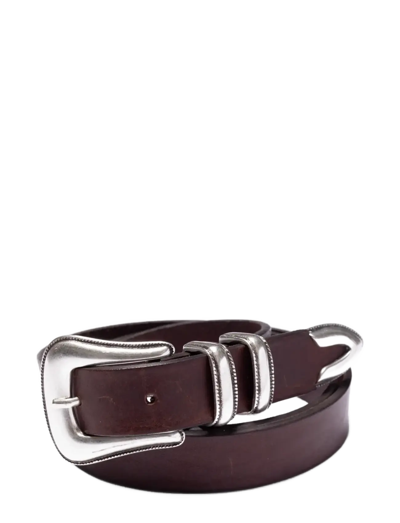 Nudie Jeans Western Silver Belt Dark Brown - Classic belts - DARK BROWN / silver