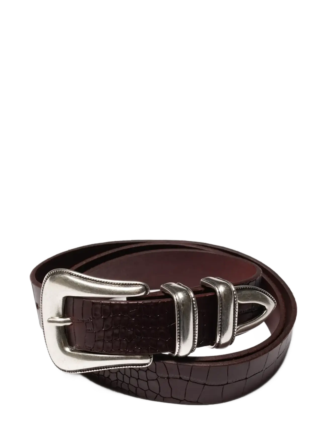 Nudie Jeans Western Faux Croco Silver Belt Burgundy - Bælter - BURGUNDY / burgundy