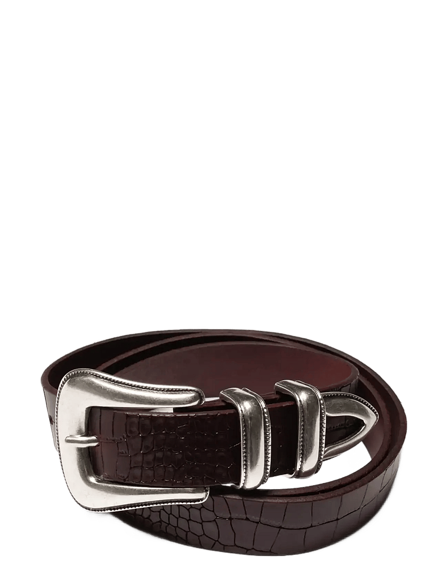 Nudie Jeans - Western Faux Croco Silver Belt Burgundy - läderskärp - burgundy - 0