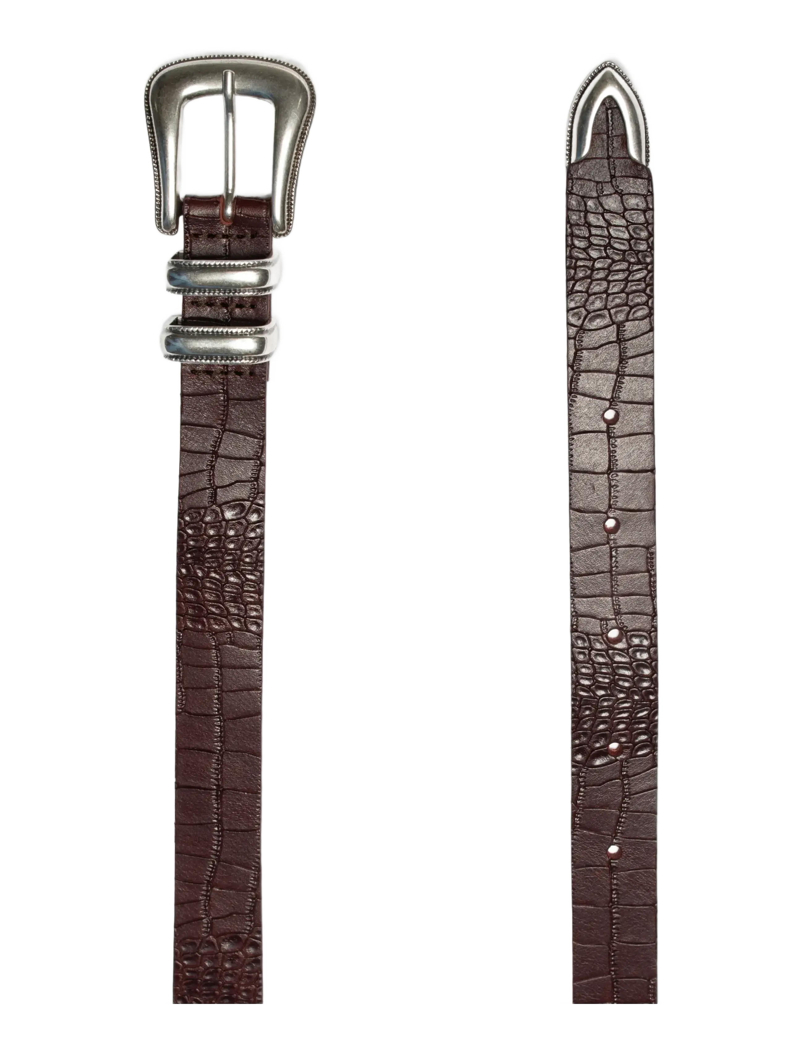 Nudie Jeans - Western Faux Croco Silver Belt Burgundy - burgundy - 1
