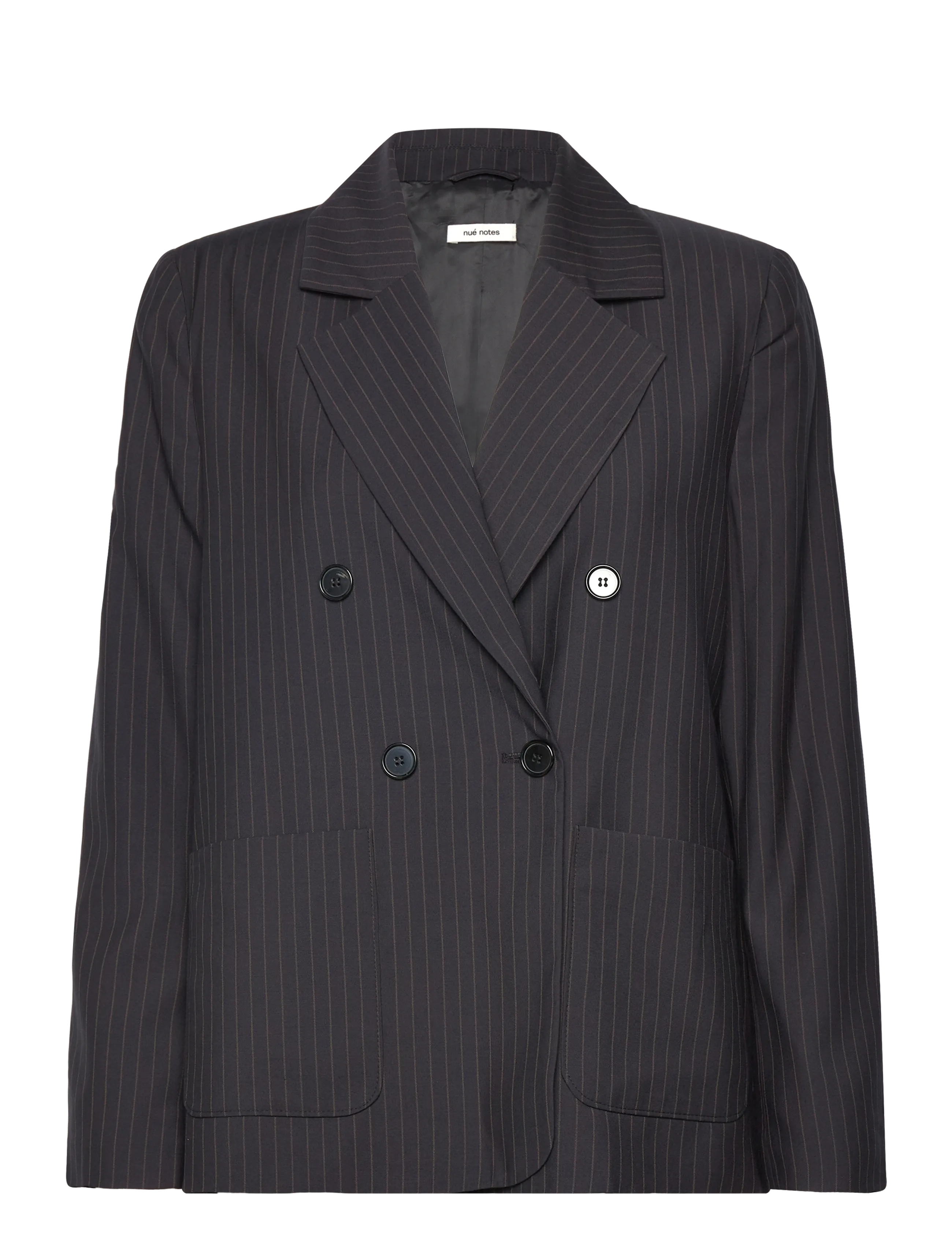 nué notes Belma Blazer, Kvinder, Dobbeltradet Nålestribet Blazer, Sort, Str: 40