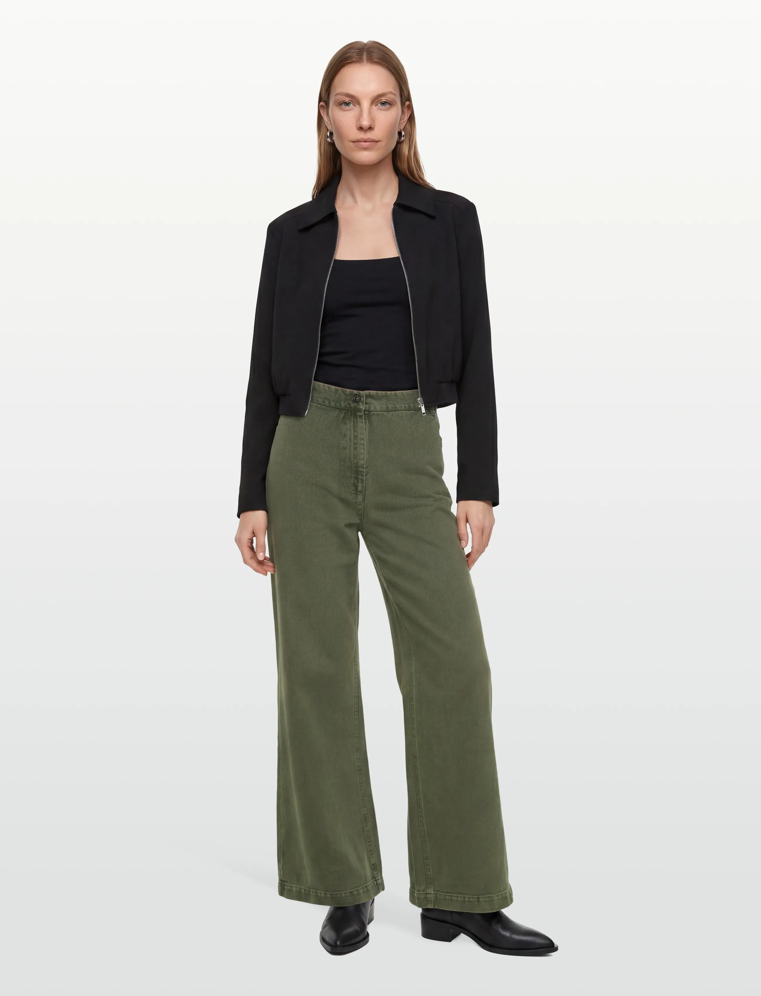 nué notes Porter Pants - Wide leg trousers - 687 RIFLE GREEN / khaki/green