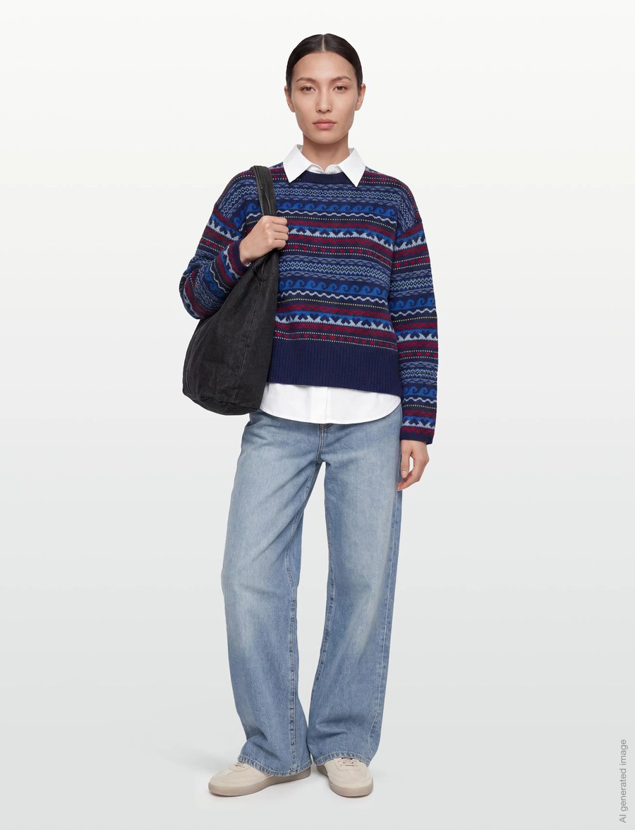 nué notes - Milo Crewneck - stickade tröjor - 937 navy multi knit - 0
