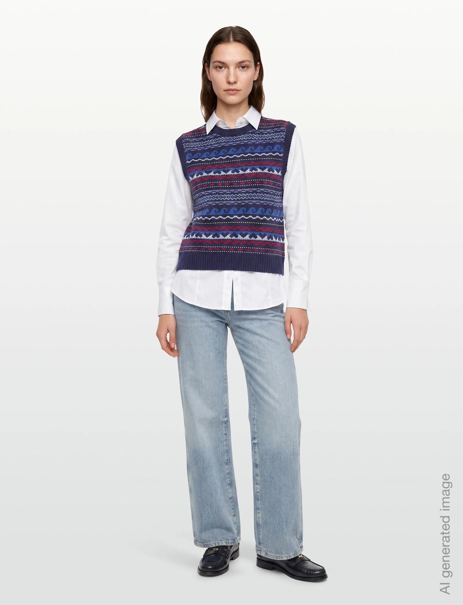 nué notes - Malik Vest - strickwesten - 937 navy multi knit - 0