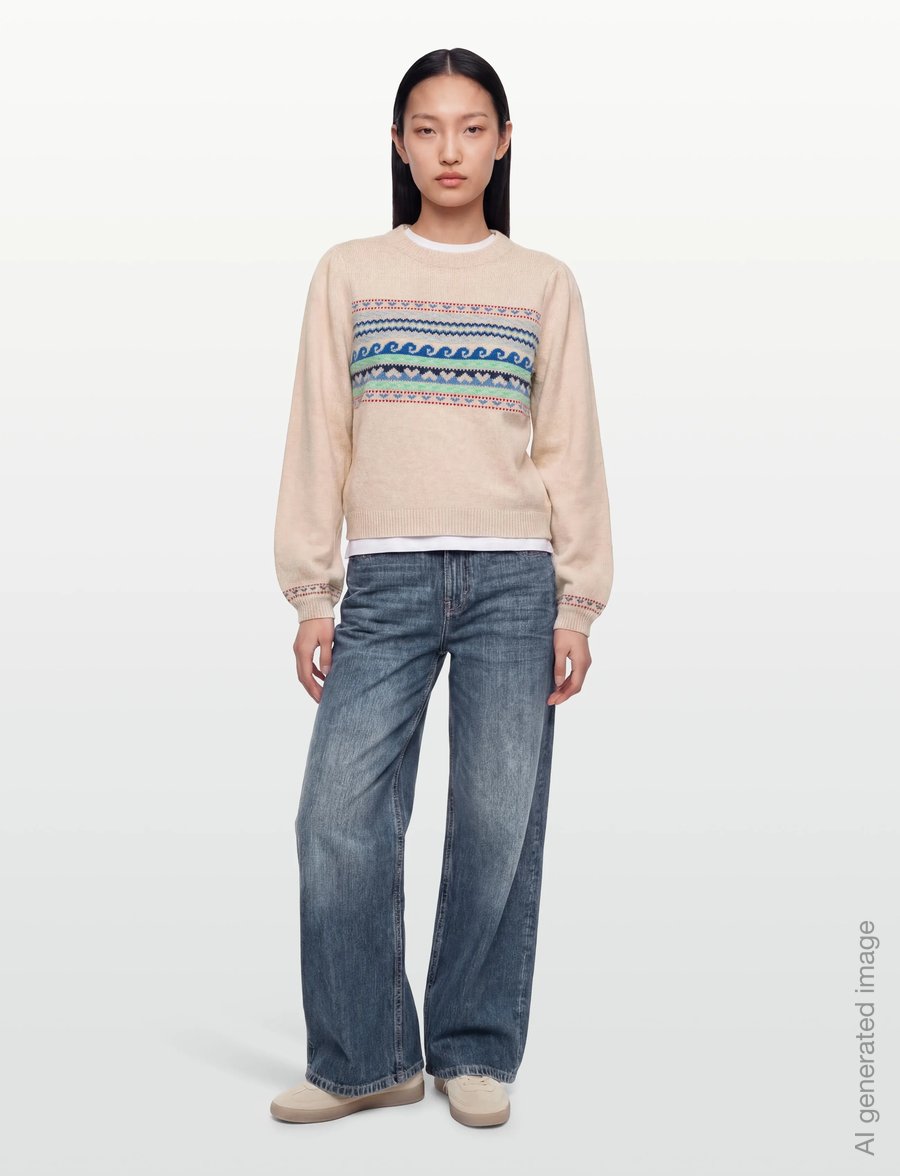 nué notes - Vienna Crewneck - pullover - 936 egret multi knit - 0