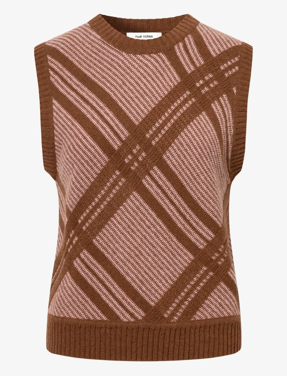 nué notes - Malik Vest - stickade västar - 914 chestnut pink check - 1