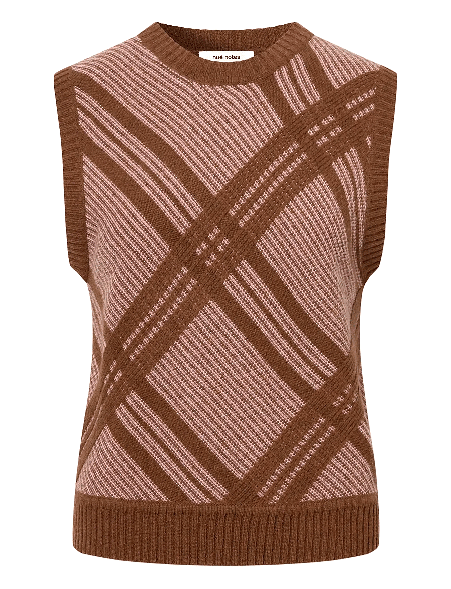 nué notes - Malik Vest - vestes tricot - 914 chestnut pink check - 1