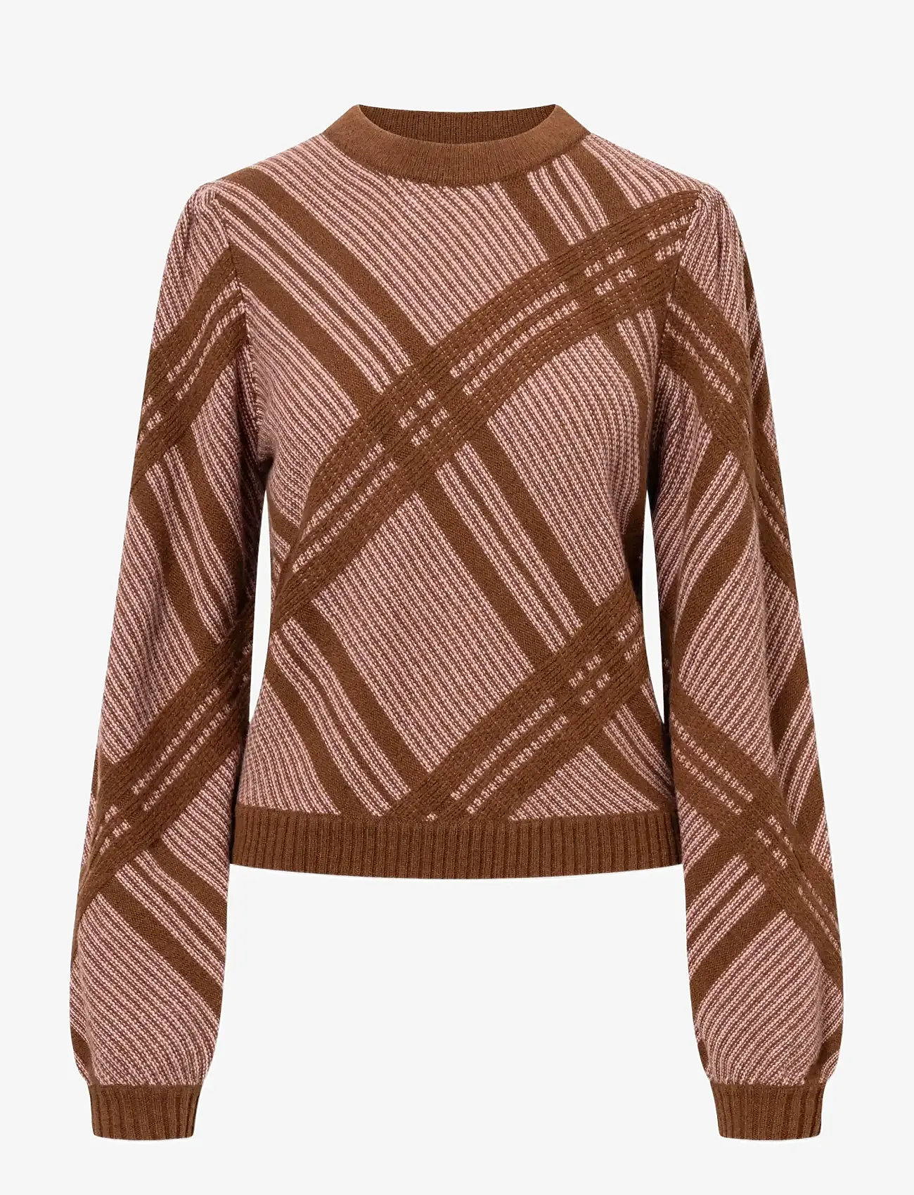 nué notes - Vienna Crewneck - stickade tröjor - 914 chestnut pink check - 1