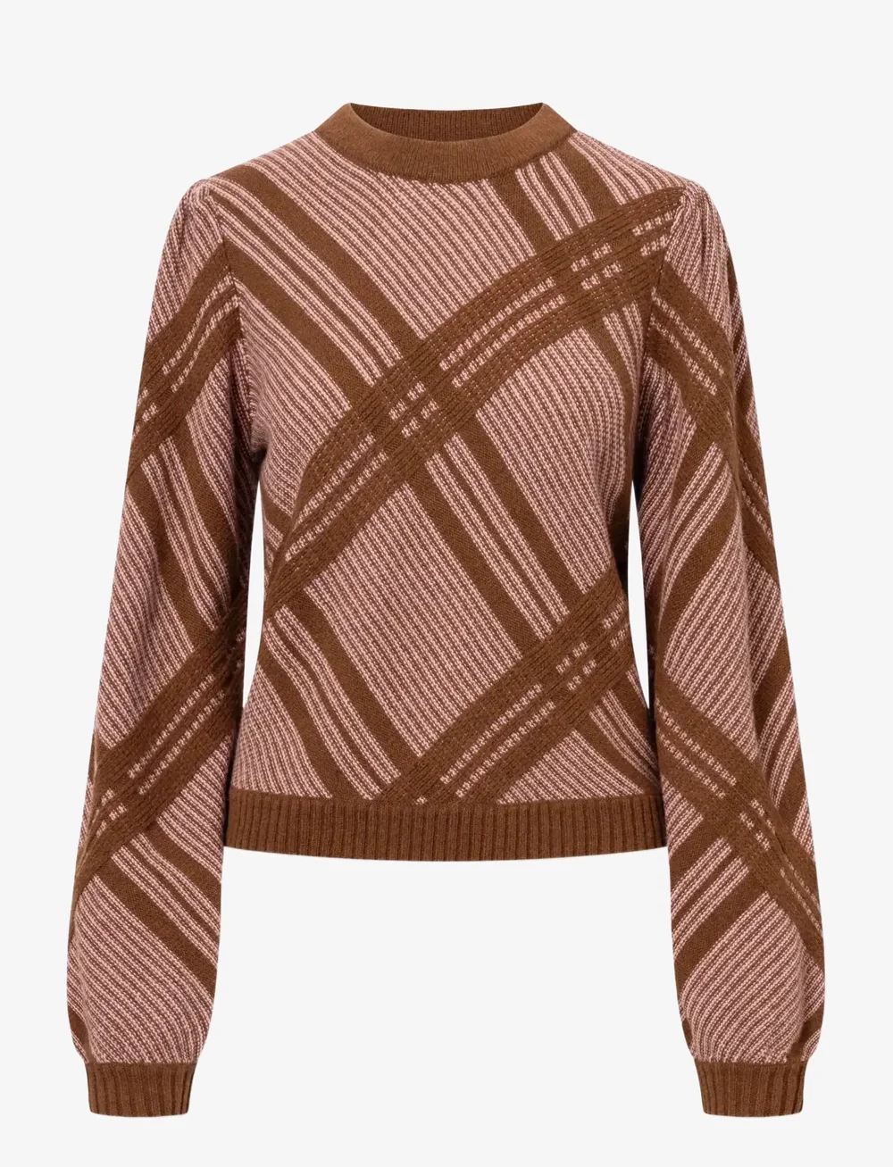 nué notes - Vienna Crewneck - stickade tröjor - 914 chestnut pink check - 1