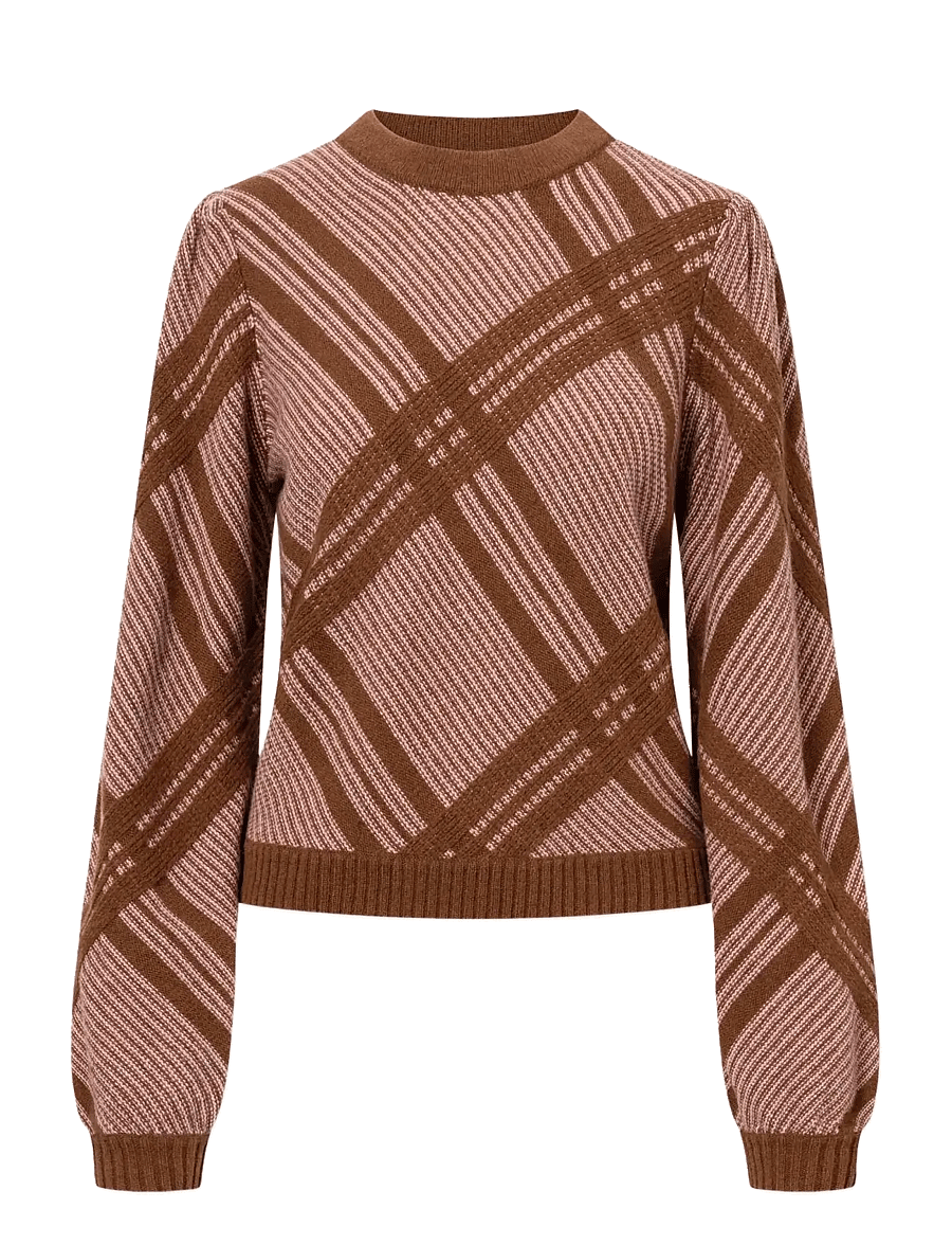 nué notes - Vienna Crewneck - striktrøjer - 914 chestnut pink check - 1