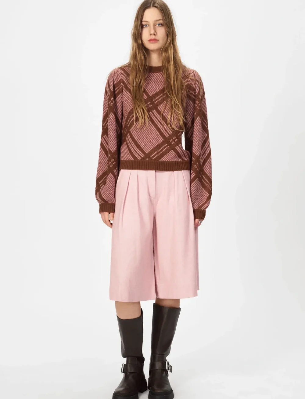 nué notes - Vienna Crewneck - stickade tröjor - 914 chestnut pink check - 0