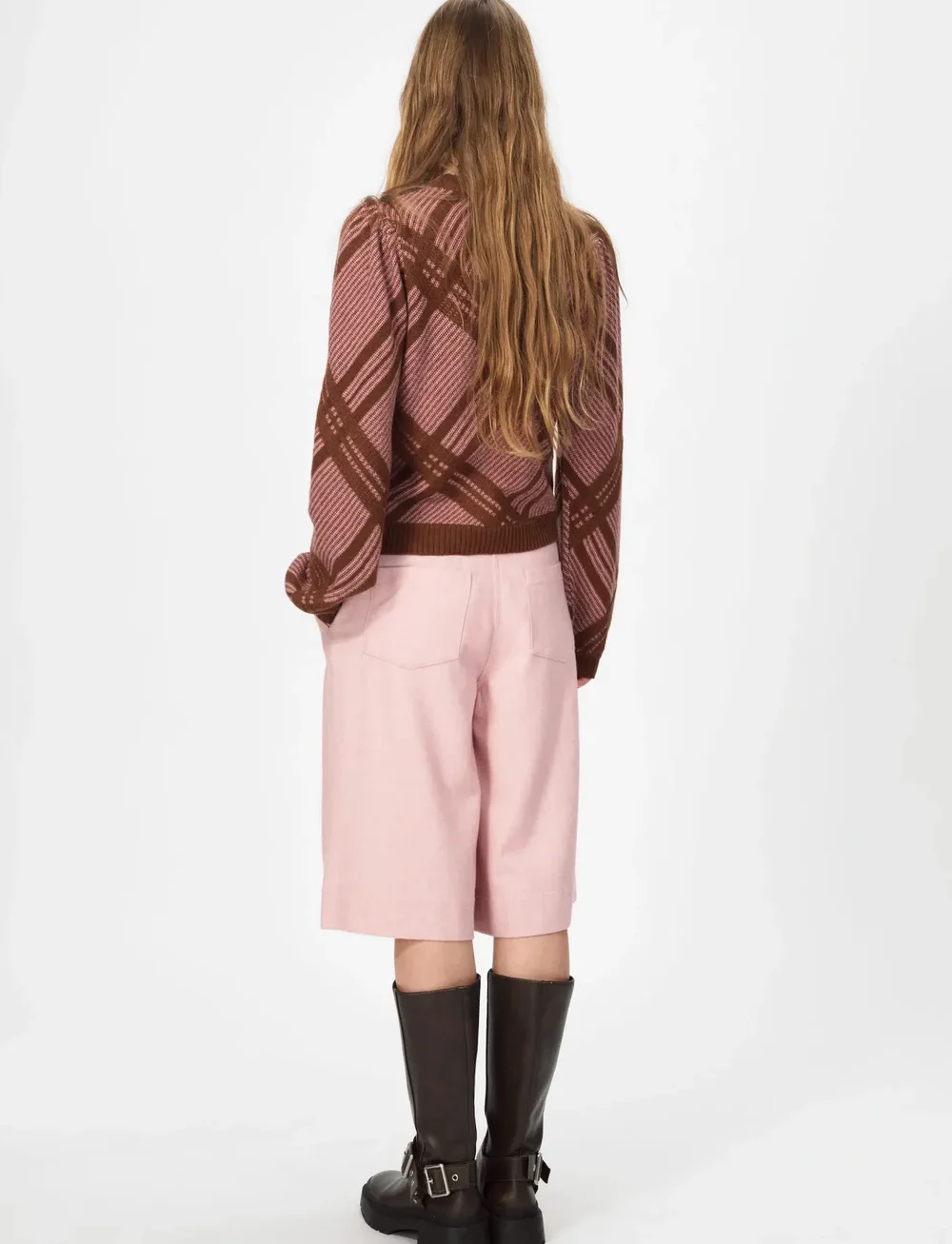 nué notes - Vienna Crewneck - stickade tröjor - 914 chestnut pink check - 2