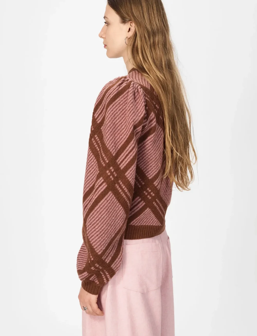 nué notes - Vienna Crewneck - stickade tröjor - 914 chestnut pink check - 3