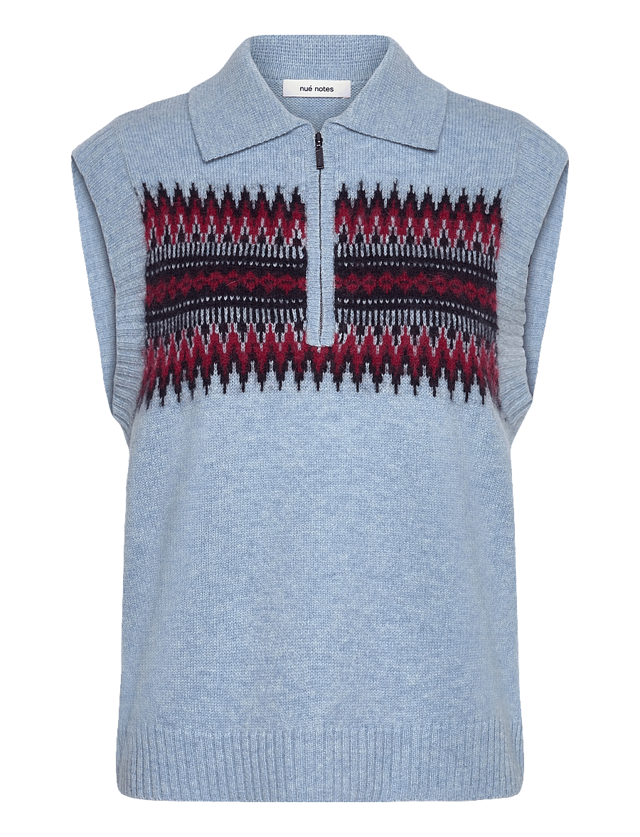 nué notes - Adan Vest - strikveste - 922 icy cherry jacquard - 0