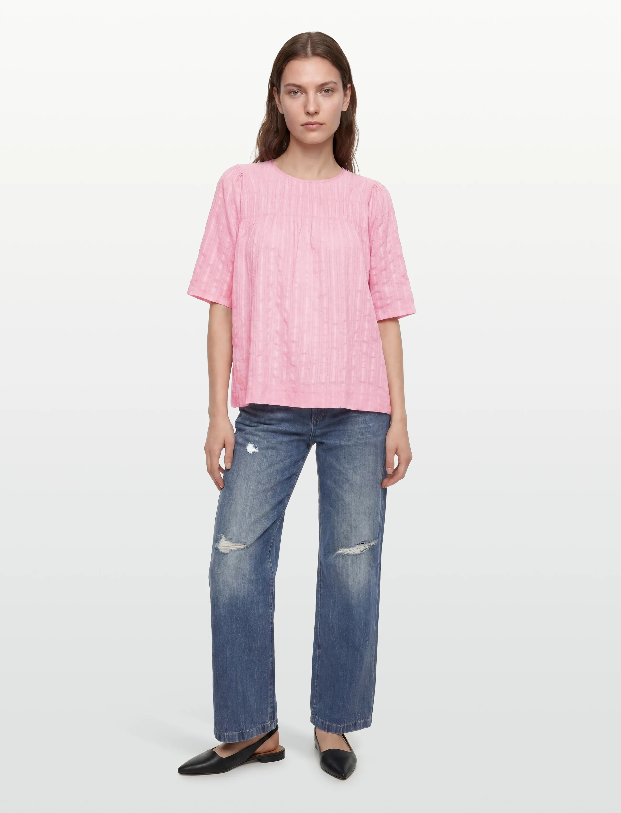 nué notes Atticus Blouse - Short-sleeved blouses - 311 CANDY PINK / pink/rose