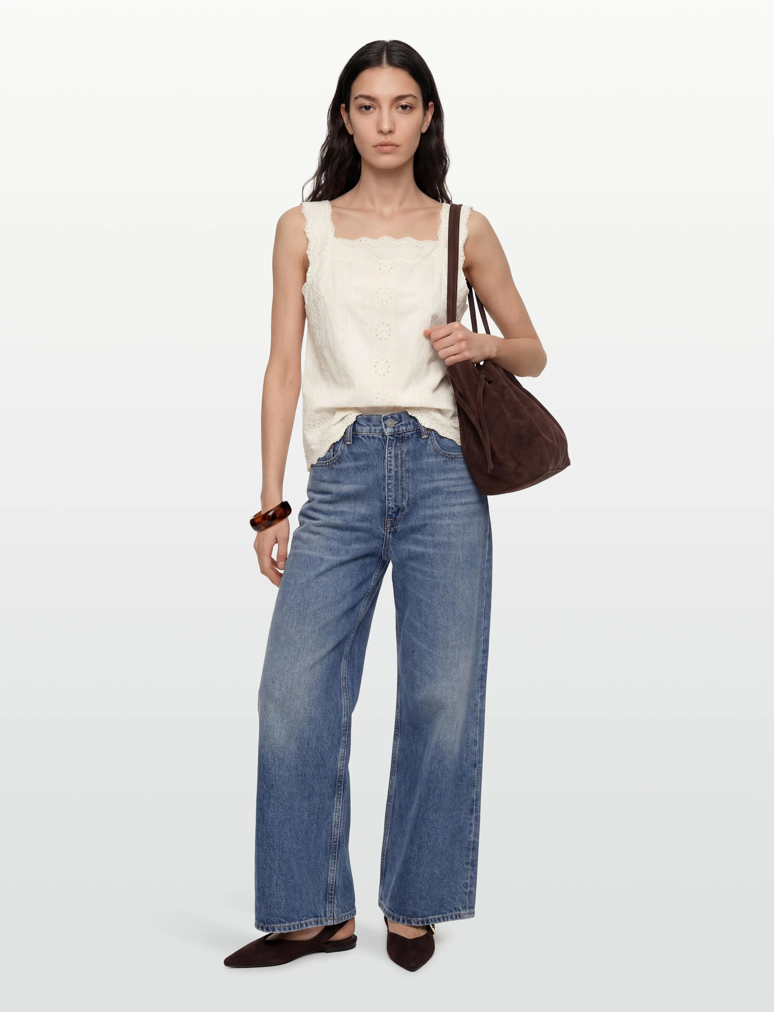 nué notes Puerto Paez Top, Kvinder, Broderet Bluse, Cream, Str: 42